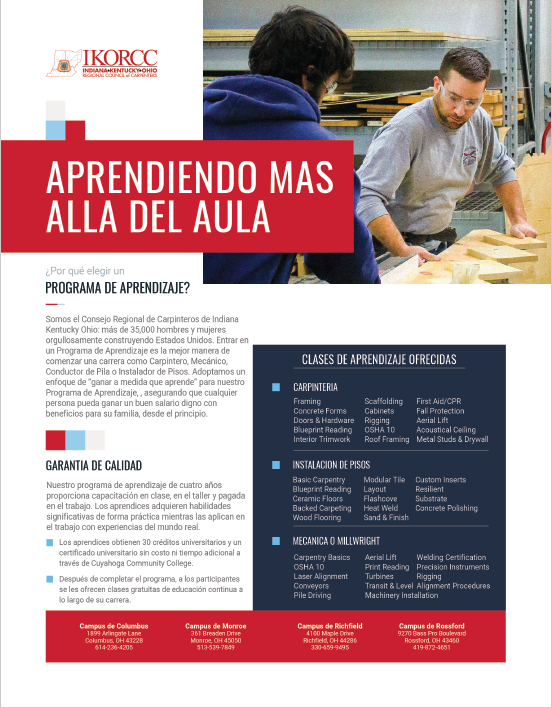 Apprenticeship Entry-Level Flyer Spanish - Back